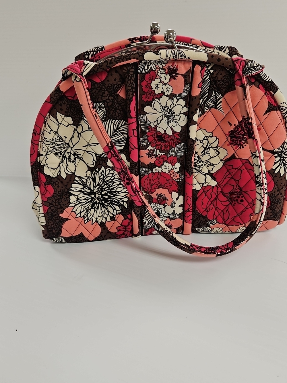Vera Bradley Floral Quilted Shoulder Bag in Coral, Brown and Cream